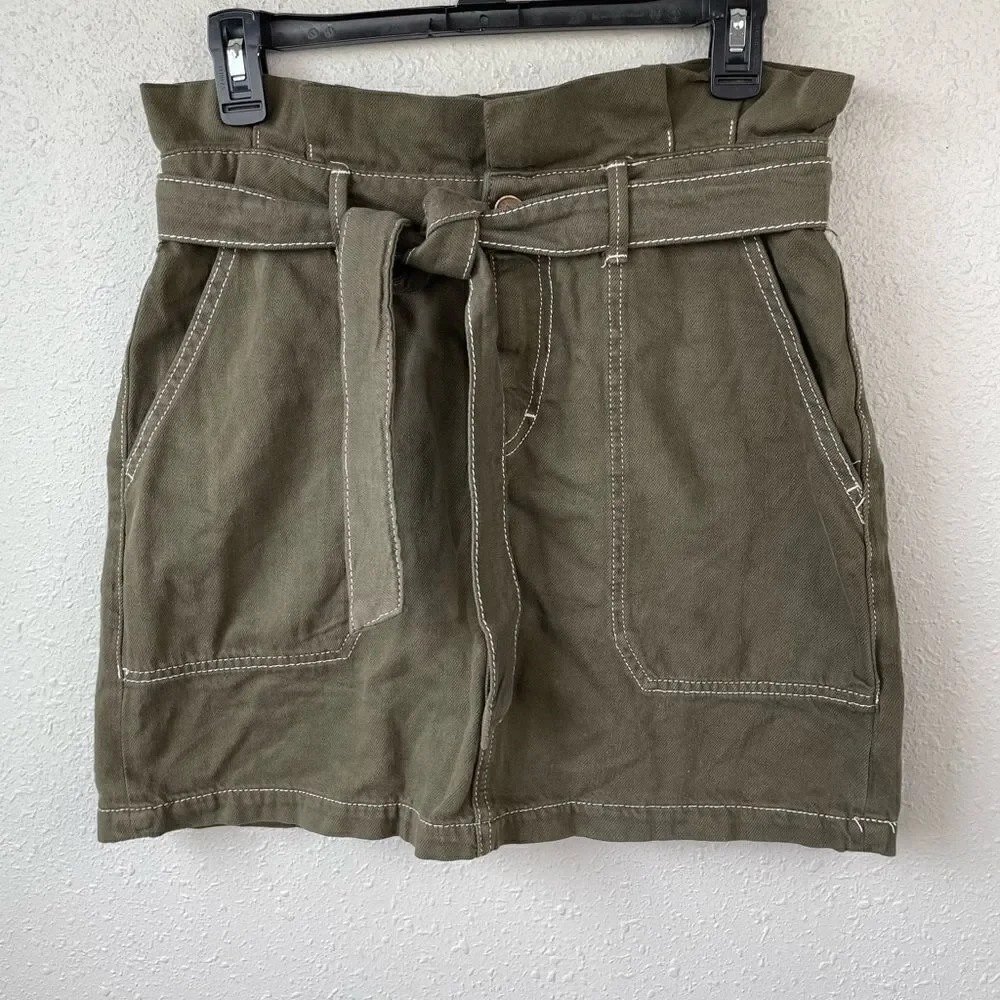 Free People Dark Green Denim Style Belted Skirt Size S EUC